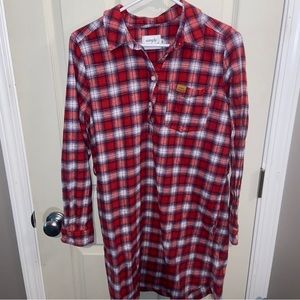Simply Southern womens small flannel top long red white.